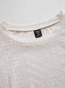 SHEIN LUNE Kích thước lớn Màu thuần Ngắn Tay áo hình bướm Cơ bản Áo thun Đối với Mùa xuân/Mùa hè - trắng - Xem 3