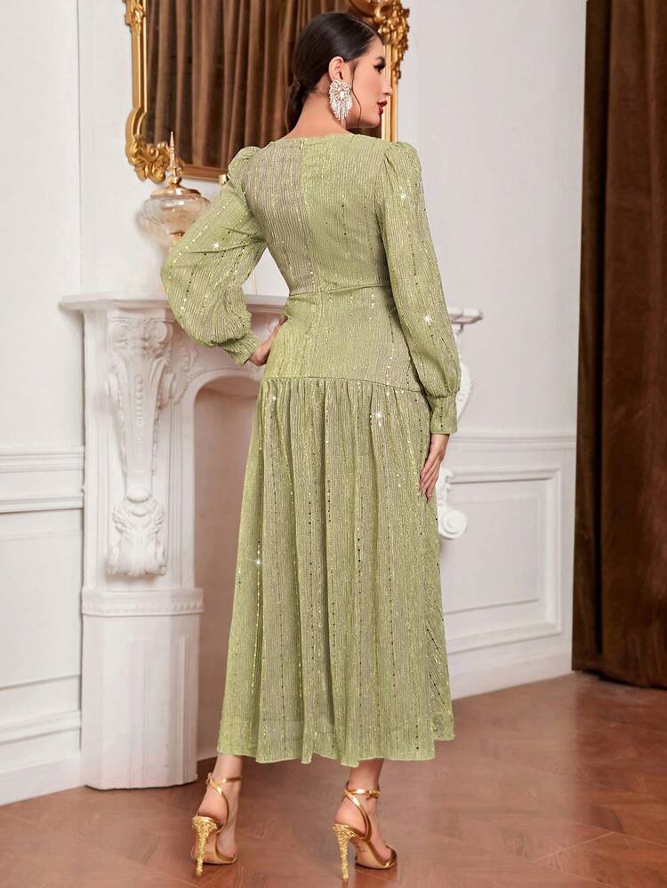 Ladies' Shiny Long Bubble Sleeve Dress