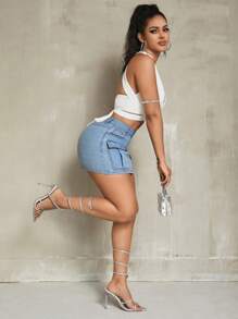 SHEIN SXY 女士牛仔裙,多口袋設計