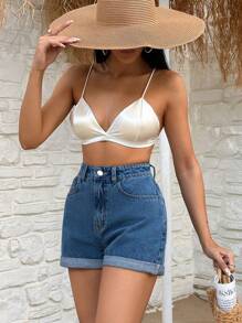 EURMUSE Rigid, Folded Hem Detailed  Short - Medium Wash - View 6