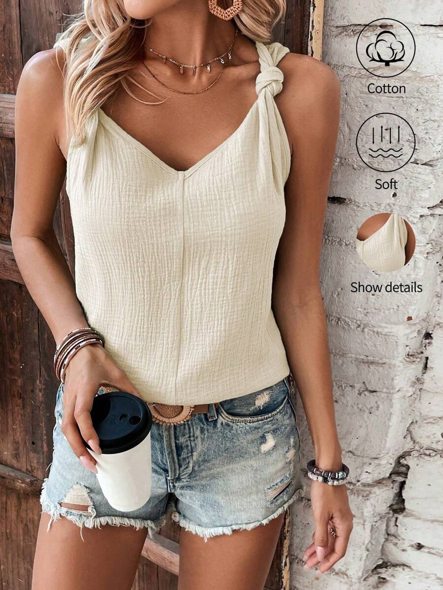 SHEIN LUNE Top de tirantes con nudo en la espalda y escote en V para el verano - Albaricoque - Ver 1