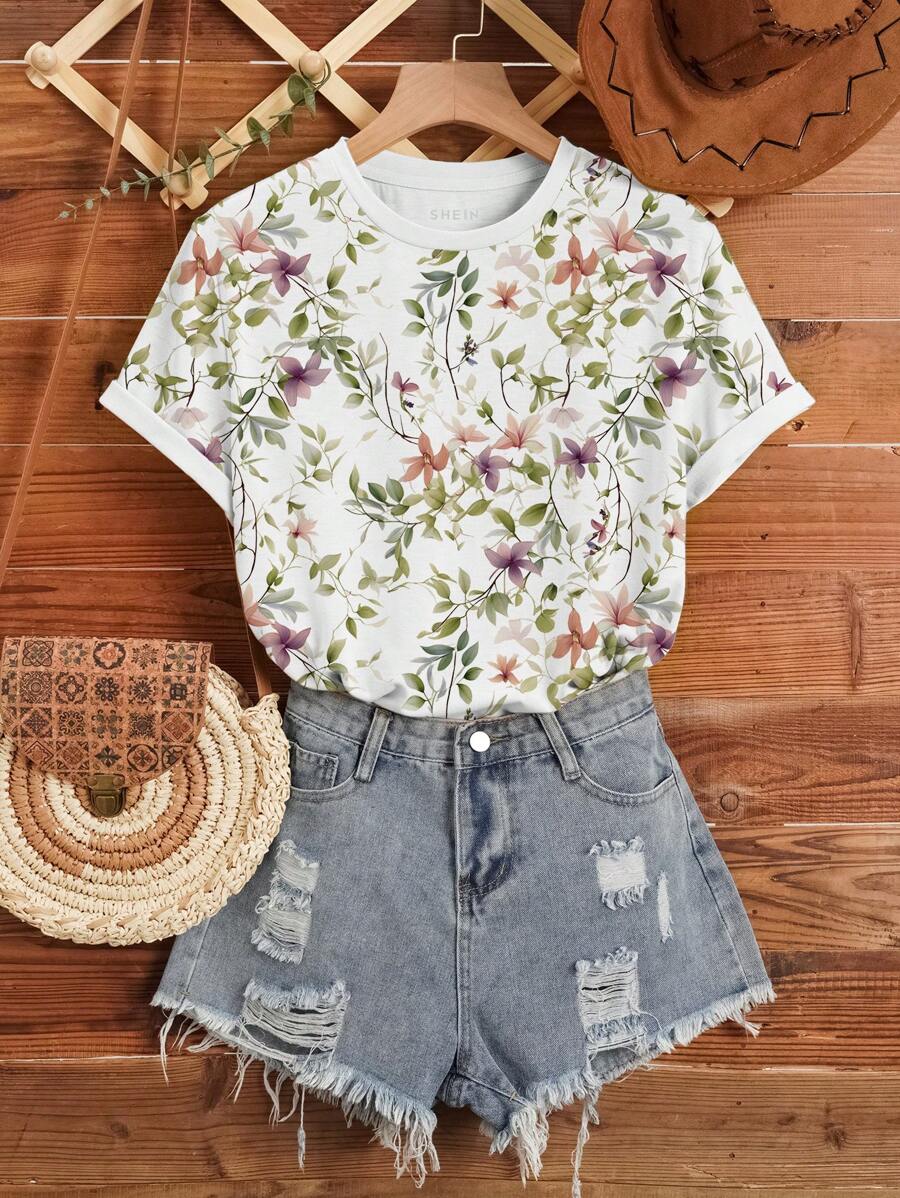 INAWLY Women's Rural Style Short Sleeve T-Shirt, Summer - White - View 1