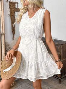 Breezaya Solid Color V Neck Sleeveless Dress