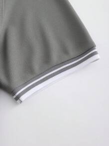 Manfinity Homme Men's Striped Short Sleeve Polo Shirt - Dark Grey - View 3