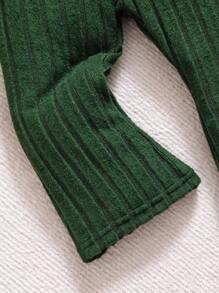 SHEIN 女婴纯色休闲上衣套装，不对称下摆和挂脖领口设计，搭配喇叭裤，罗纹面料