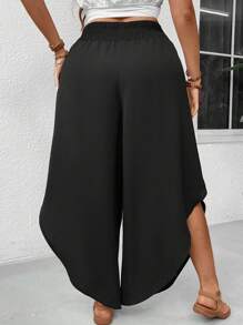 SHEIN LUNE Plus Size Women's Casual Wide Leg Pants With Side Split