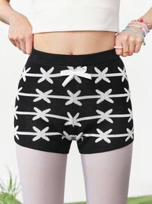 SHEINNeu Conjunto Casual De Suéter Y Pantalones Cortos De Manga Corta Para Mujer Con Estampado Integral