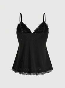 ROMWE Kawaii 女士 Himekaji 可爱纹理面料蝴蝶结和蕾丝细节娃娃吊带背心上衣，学校 - 黑色 - 查看 2