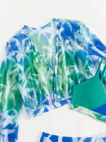 Tween-Mädchen Farbblock Bikini Set mit BadeCover-Up für den Sommerstrand - Graublau - Übersicht 4