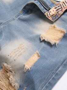Men's Casual Distressed Ripped Denim Shorts, Versatile - Dark Wash - View 3
