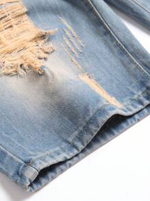 Men's Casual Distressed Ripped Denim Shorts, Versatile - Dark Wash - View 4