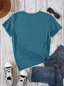 SHEIN LUNE 大码女式艺术文字热转印休闲短袖 T 恤 善待他人 每个人都在进行一场你一无所知的战斗 - 彩色 - 查看 2