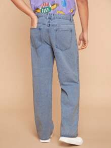 FRIENDS X SHEIN Jeans De Pierna Recta Con Cremallera Y Estampado De Letras Para Hombres