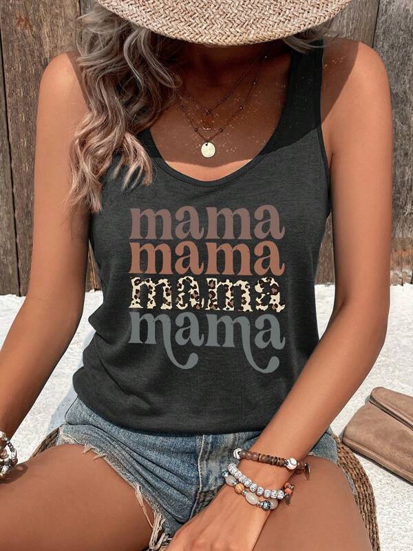 INAWLY Mother's Day Women's Summer Leopard Print Letter Printed Tank Top, Casual