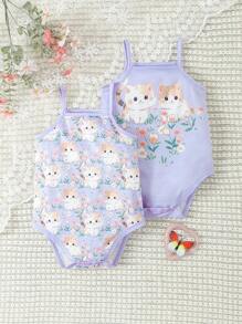 Đứa bé gái Dễ thương Và Niềm vui Áo ba lỗ Áo liền quần chặt Đối với Mùa thu - Màu tím - Xem 1