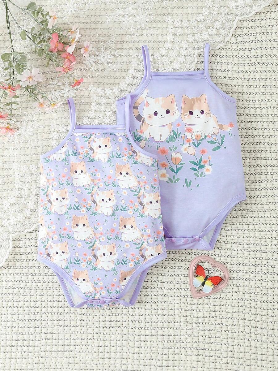 Đứa bé gái Dễ thương Và Niềm vui Áo ba lỗ Áo liền quần chặt Đối với Mùa thu - Màu tím - Xem 1