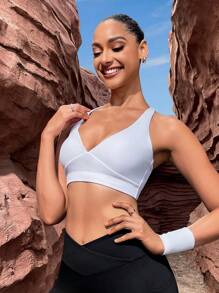 Lifespree Women's Solid Color Back Cross Strap Sports Bra - White - View 3