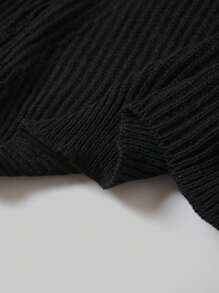 קרדיגן סריג מצולע בצבע אחיד למידות גדולות - שחור - ראה 8