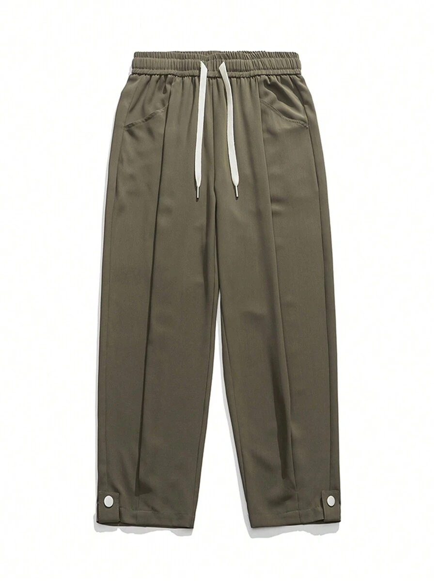 男士春夏季時尚休閒冰絲長褲 - 軍綠色 - 查看 1