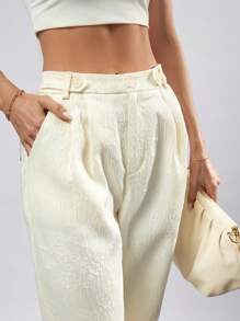 GENKIRA Pantalón recto suelto y elegante con bolsillo bordado y plisado para mujer - Albaricoque - Ver 6