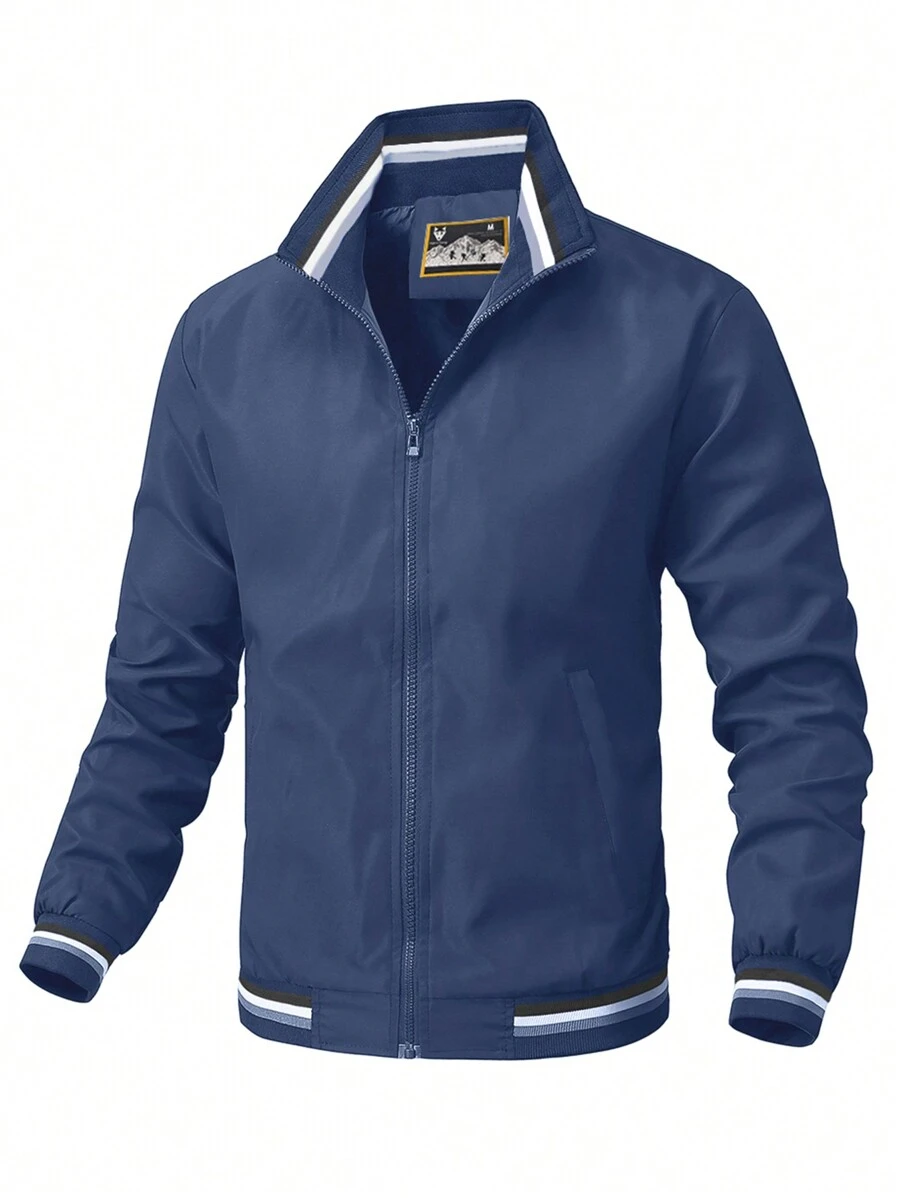 Nam Sọc trang trí Dây kéo Áo khoác Quần áo tập thể hình Nam - Màu xanh hải quân - Xem 1