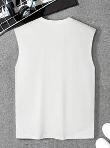 Manfinity Dauomo Men's Weightlifting Printed Round Neck Summer Tank Top - White - View 2