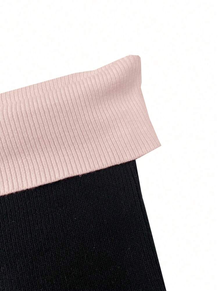 Women's Color Block Sexy Slim Fit Knitted Top With An Off Shoulder Neckline, Suitable For Summer