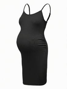 Modmama Maternity Summer Urban Casual Multicolor Tight-Fitting Spaghetti Strap Dress With Large Round Neckline