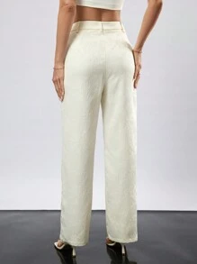 GENKIRA Pantalón recto suelto y elegante con bolsillo bordado y plisado para mujer - Albaricoque - Ver 2