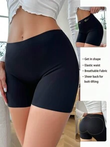 Solid Shapewear Shorts Booty Shorts - Black - View 1