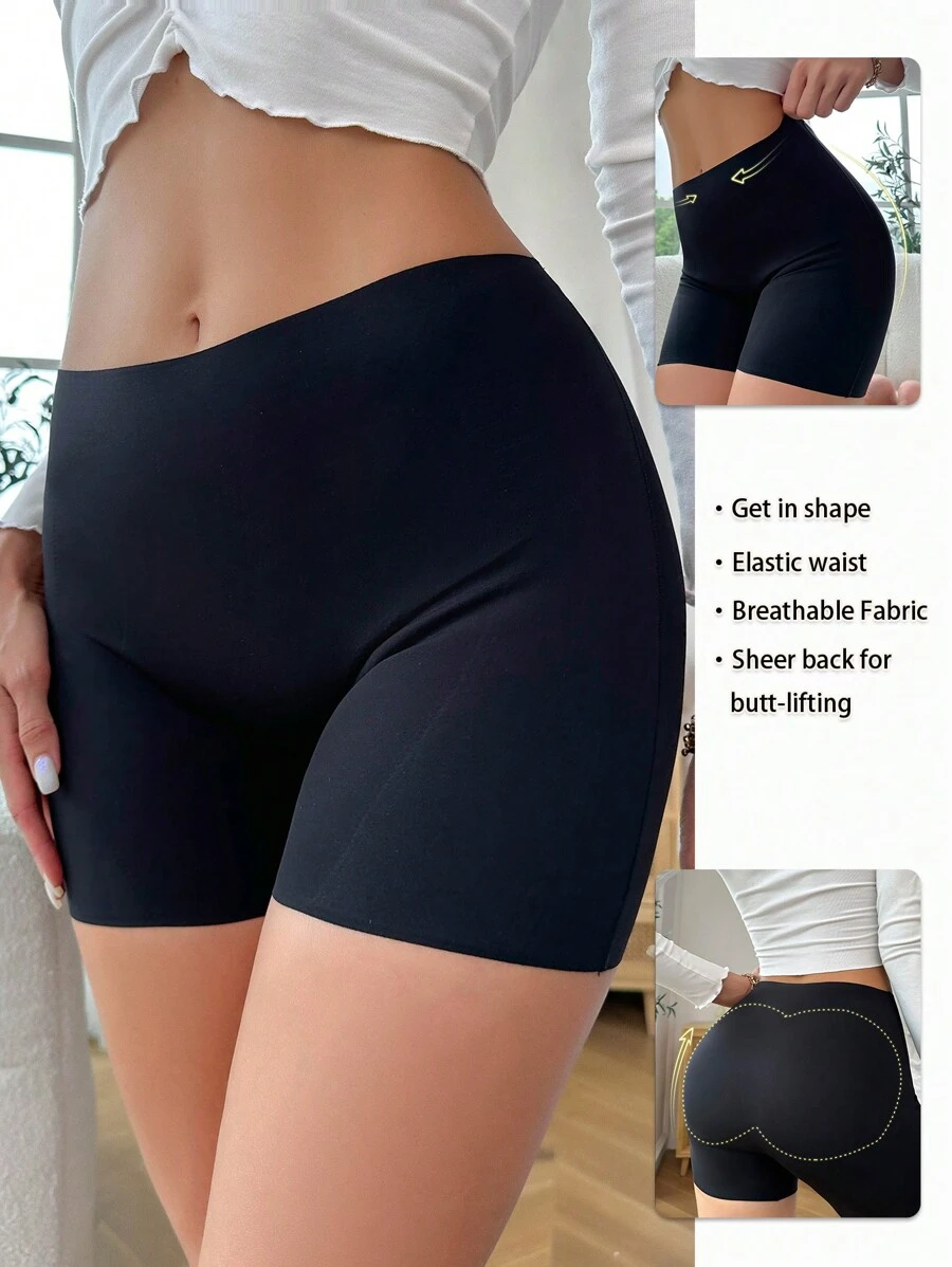 Solid Shapewear Shorts Booty Shorts - Black - View 1