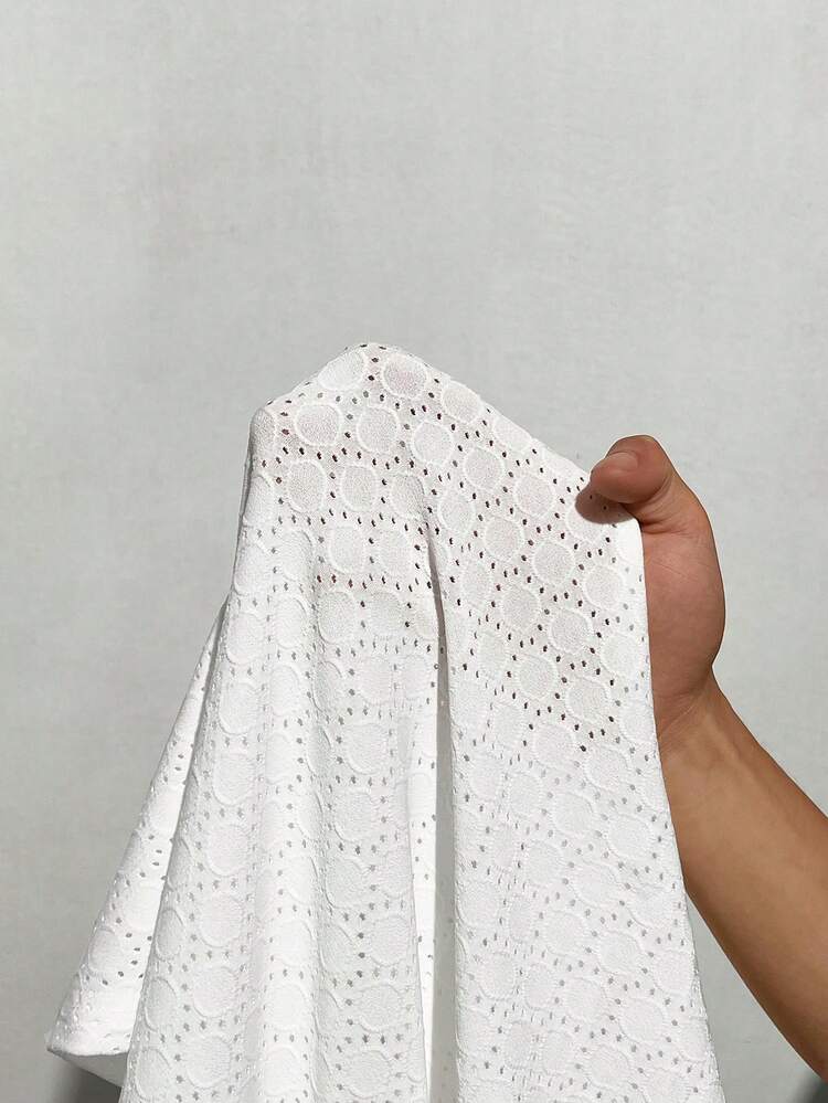 Plus Size Women's Knitted Jacquard Hollow Out Flower Pattern V-Neck Top With Flutter Sleeves And Cinching Waist For Vacation, Casual And Dating