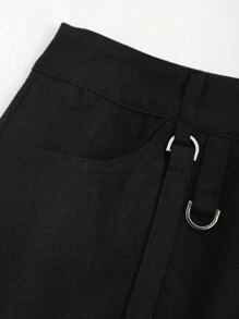 SHEIN Unity Women's Solid Color Asymmetrical Skirt With Ribbon - Black - View 3