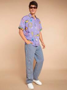 FRIENDS X SHEIN Jeans De Pierna Recta Con Cremallera Y Estampado De Letras Para Hombres