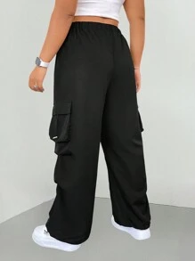 Calvaya Plus Size Women's Parachute Cargo Trousers - Black - View 2