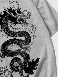 ROMWE MEN Anime 2 cái/bộ Nam In rồng Ngắn tay Áo thun Và Quần short , Thích hợp Đối với Mặc hàng ngày In Mùa Xuân Và Mùa hè - Xám - Xem 3