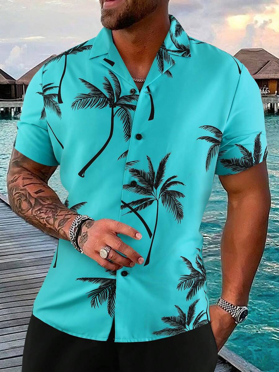 Manfinity RSRT Camisa De Manga Corta Con Estampado De Palmeras Para La Playa En Verano - Multicolor - Ver 1