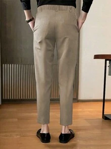 Manfinity Mode Men Slant Pocket Cropped Suit Pants - Beige - View 2