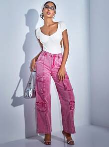 SHEIN BAE 白色高彈性針織修身拼接蕾絲，芭蕾風格，空心設計露出腰部，配白色蝴蝶結波基尼連身衣 - 白色 - 查看 5