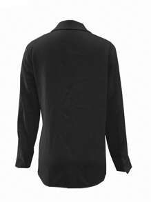 INAWLY 女裝時尚黑色長袖鈕扣襯衫 - 黑色 - 查看 2