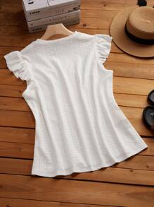 SHEIN LUNE Kích thước lớn Màu thuần Ngắn Tay áo hình bướm Cơ bản Áo thun Đối với Mùa xuân/Mùa hè - trắng - Xem 2