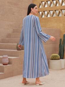 Al Najma Vá lại Sọc & In Jalabiya Với Thêu - Nhiều màu - Xem 2