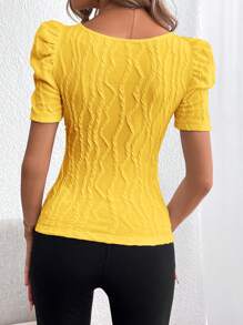 SHEIN Privé Camiseta De Cuello Cuadrado Y Manga Corta Ajustada Con Textura