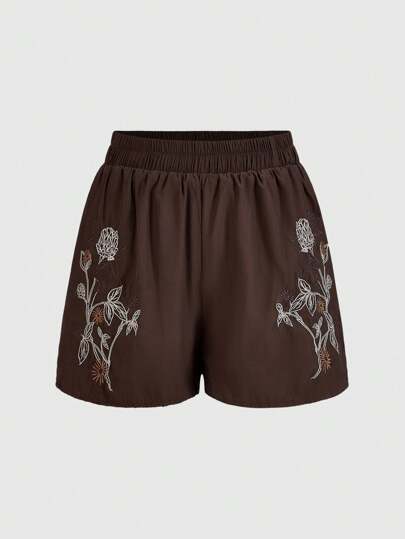 Fairycore Pantalones Cortos De Mujer Bordados Bohemios Con Flores Vintage