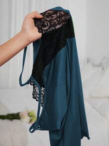 SHEIN Camisón de pijama con encaje entrelazado, adecuado para el verano - Agua verde azul - Ver 7