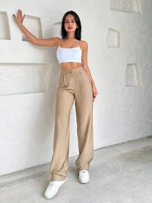 EURMUSE Pantalones De Pierna Ancha De Mujer Beige - Beis - Ver 5