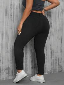 SHEIN EZwear 大尺碼女款仿舊修身牛仔褲 - 黑色 - 查看 2