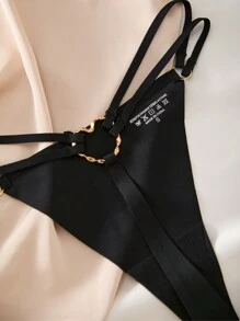 Women's Fantasy Gorgeous Black Cut Out Ring Thong Underwear With Medium Stretch Fabric Design - Black - View 5