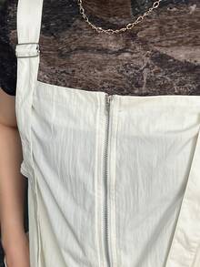 FRIFUL Solid Color Patchwork Pocket Strap Dress - White - View 6