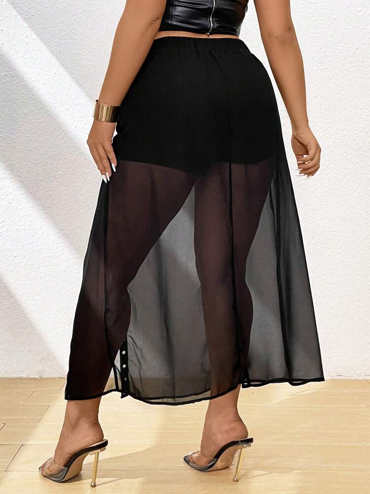 Plus Size Metal Ring Tie Casual A-Line Skirt, Suitable For Daily Wear